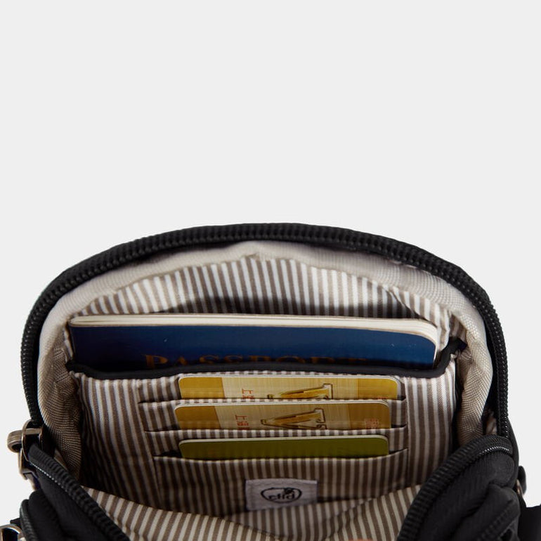 Travelon Boho Sac à bandoulière pour téléphone à 2 compartiments anti-vol - Geo Black