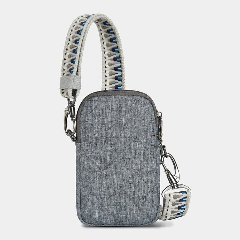 Travelon Boho Sac à bandoulière pour téléphone à 2 compartiments anti-vol - Geo Gray Heather