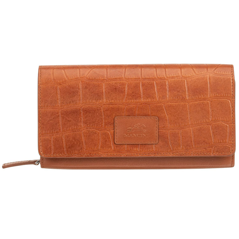 Mancini CROCO RFID Secure Clutch Wallet - Tan